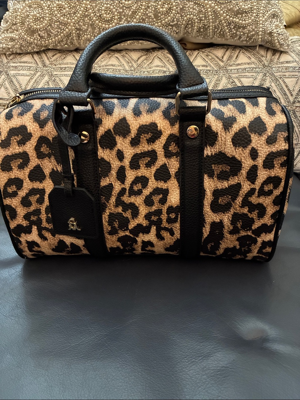 Steve Madden Leopard Barrel Bag with Black Trim
